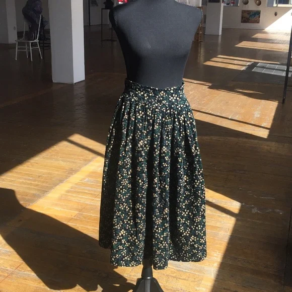 Vintage Black, Green, Red, Cream Floral Corduroy Skirt - Picture 1 of 7